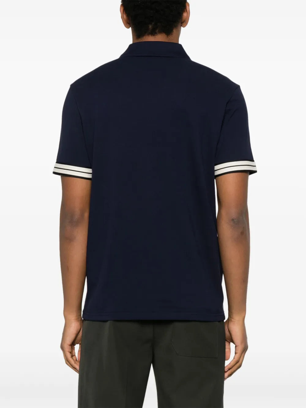 Navy Polo with Striped Sleeve Detail