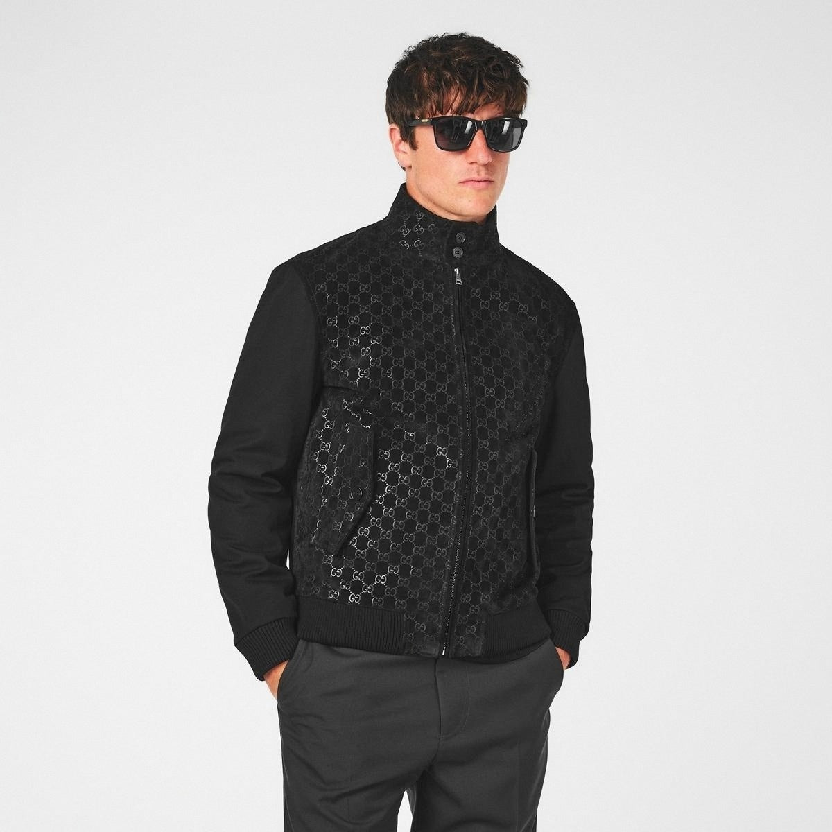 GG Jacquard Zip-Up Jacket in Black