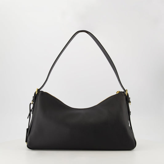 Aimée Medium Leather Shoulder Bag (Black)