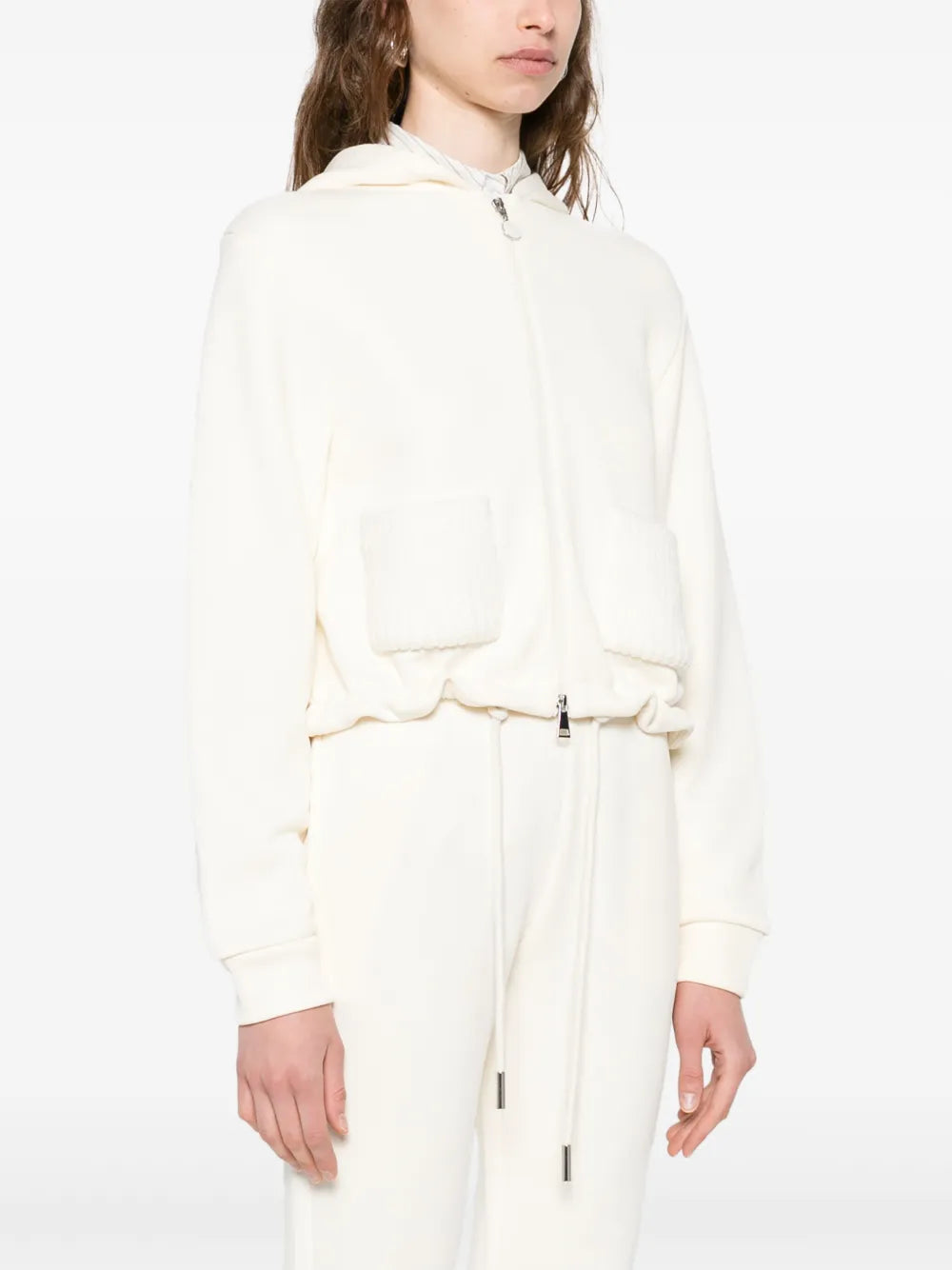 Ivory Knit Zip-Up Hoodie