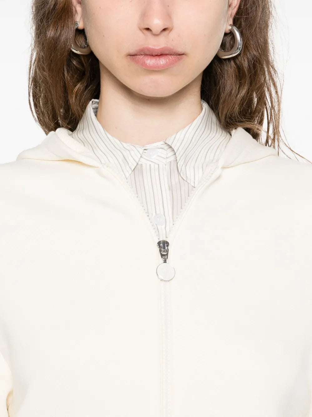 Ivory Knit Zip-Up Hoodie