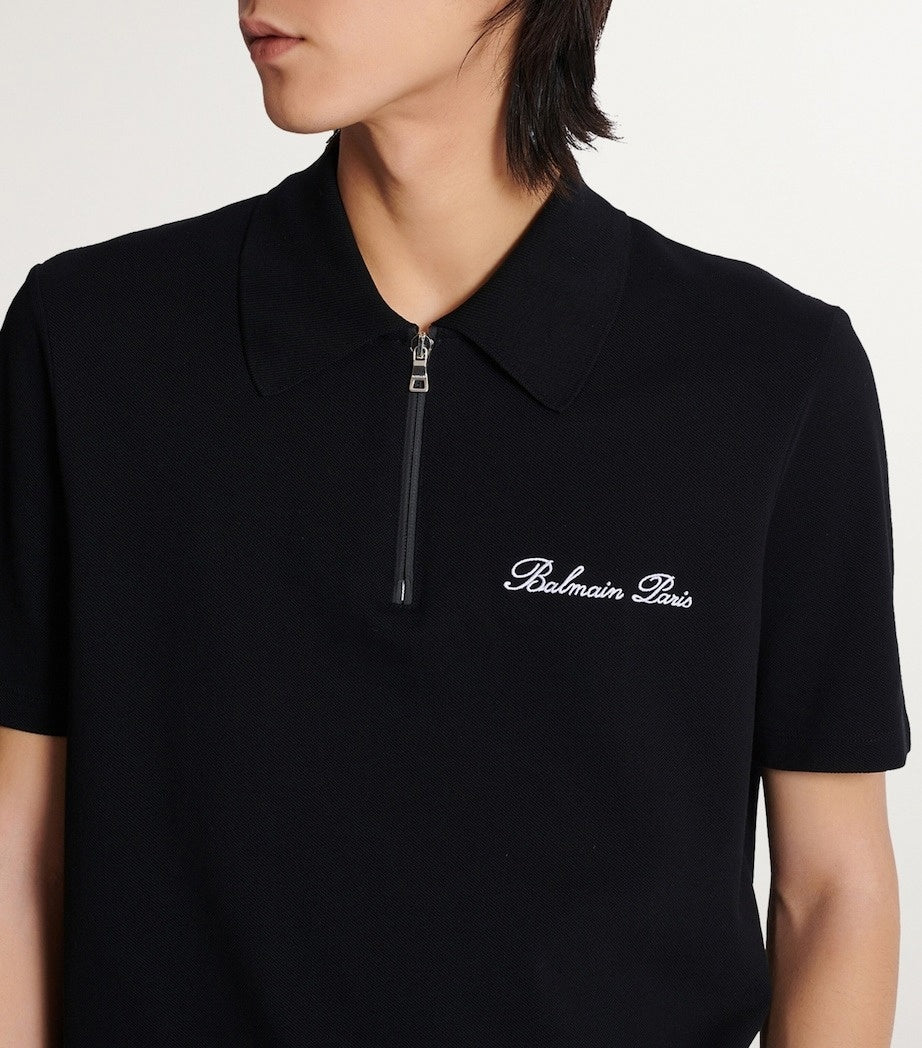 Zip-Neck Embroidered Polo Shirt