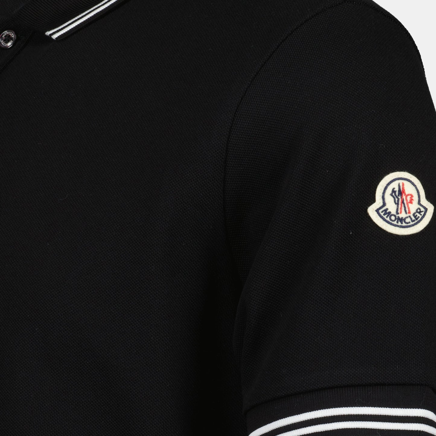 Black Polo Shirt with Contrast Stripe Collar