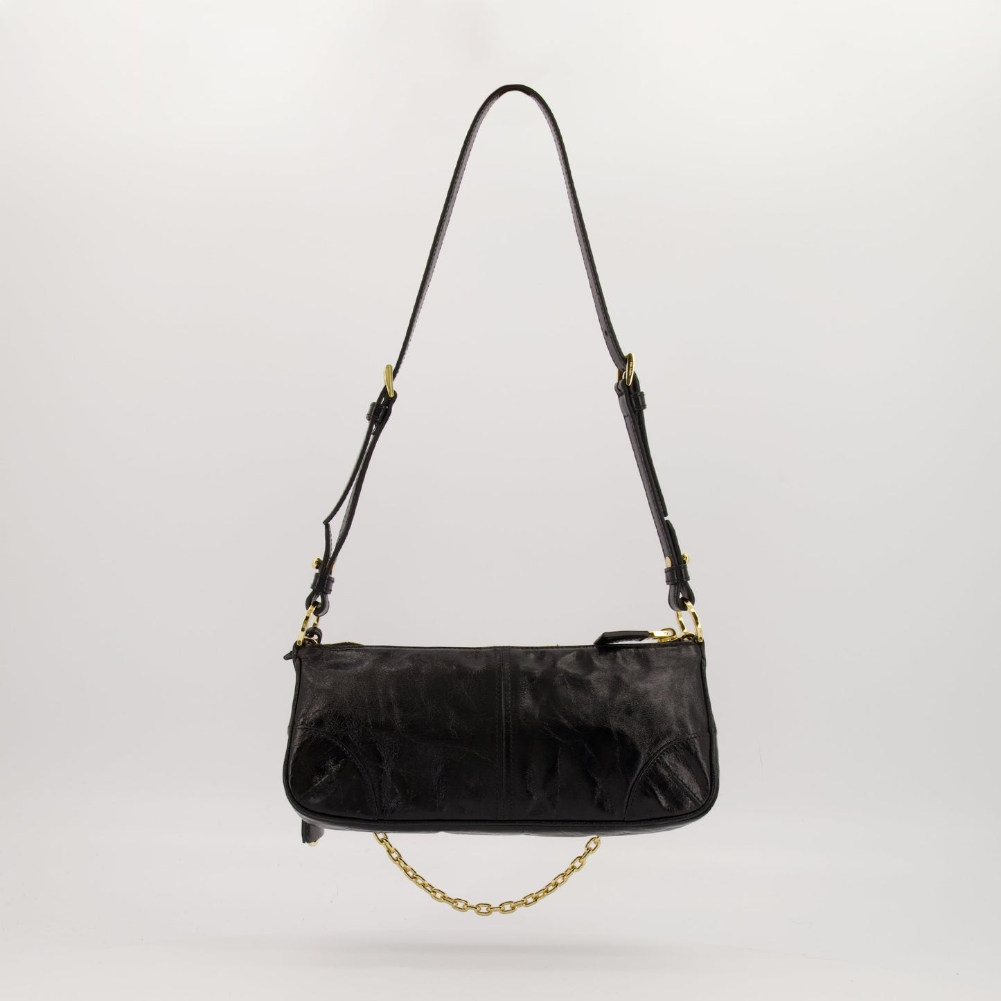 Leather Shoulder Bag with Chain Strap