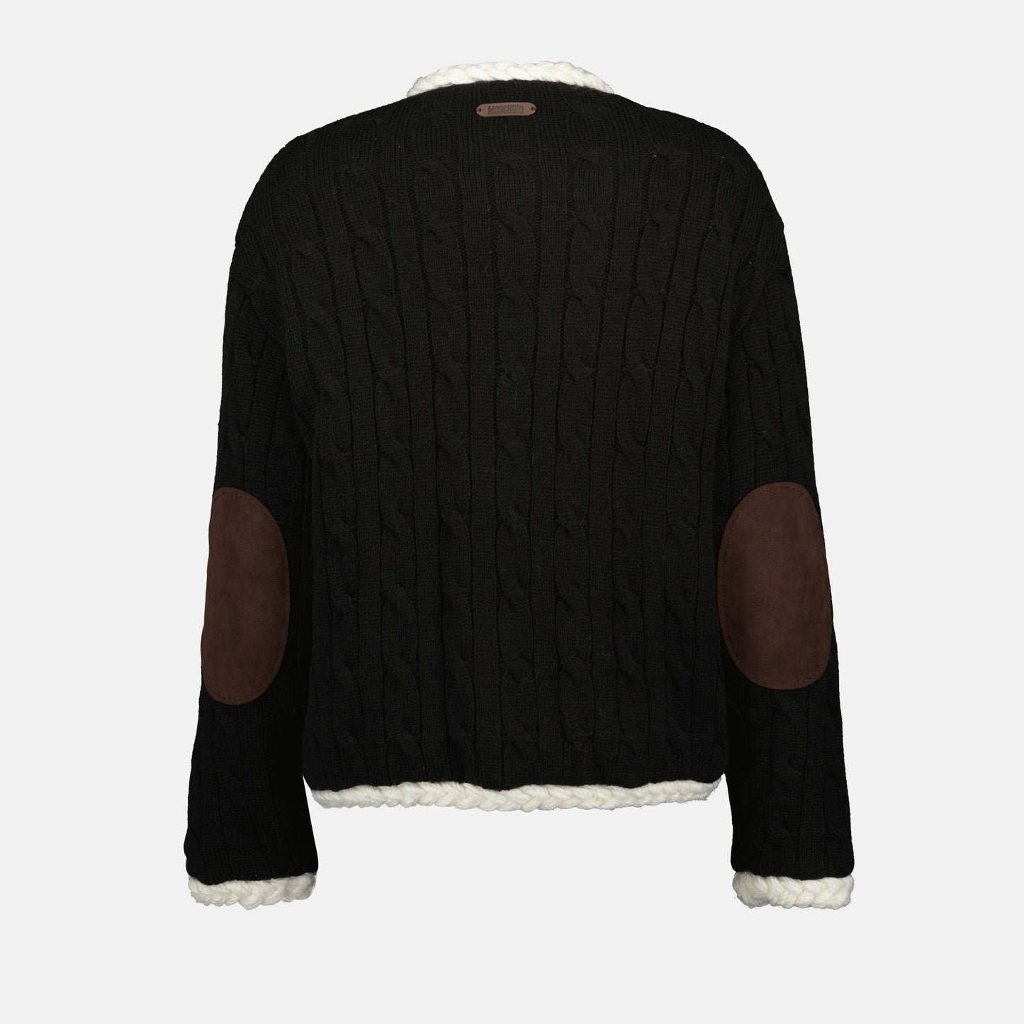 Black Cable-Knit Cardigan with Contrast Trim