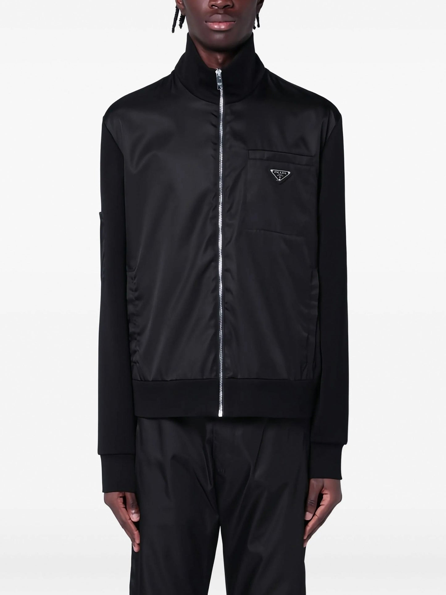 Re-Nylon Zip-Up Jacket with Stand Collar