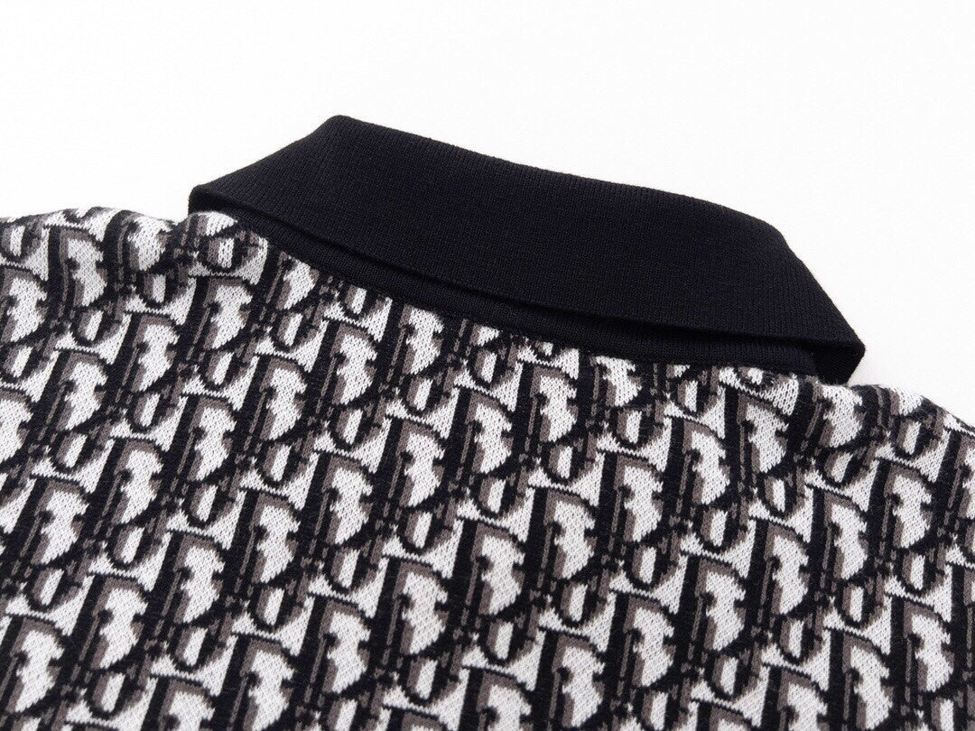 Oblique Wool Knit Polo Shirt – Black & Grey