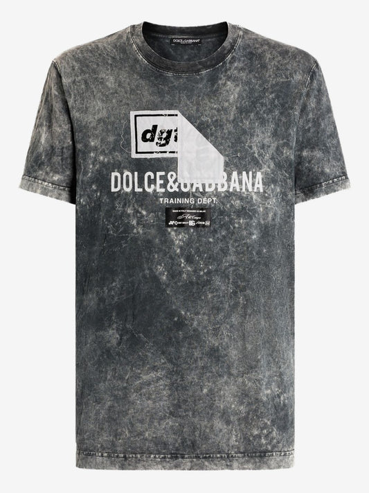 Marble-Effect Cotton T-Shirt with Print