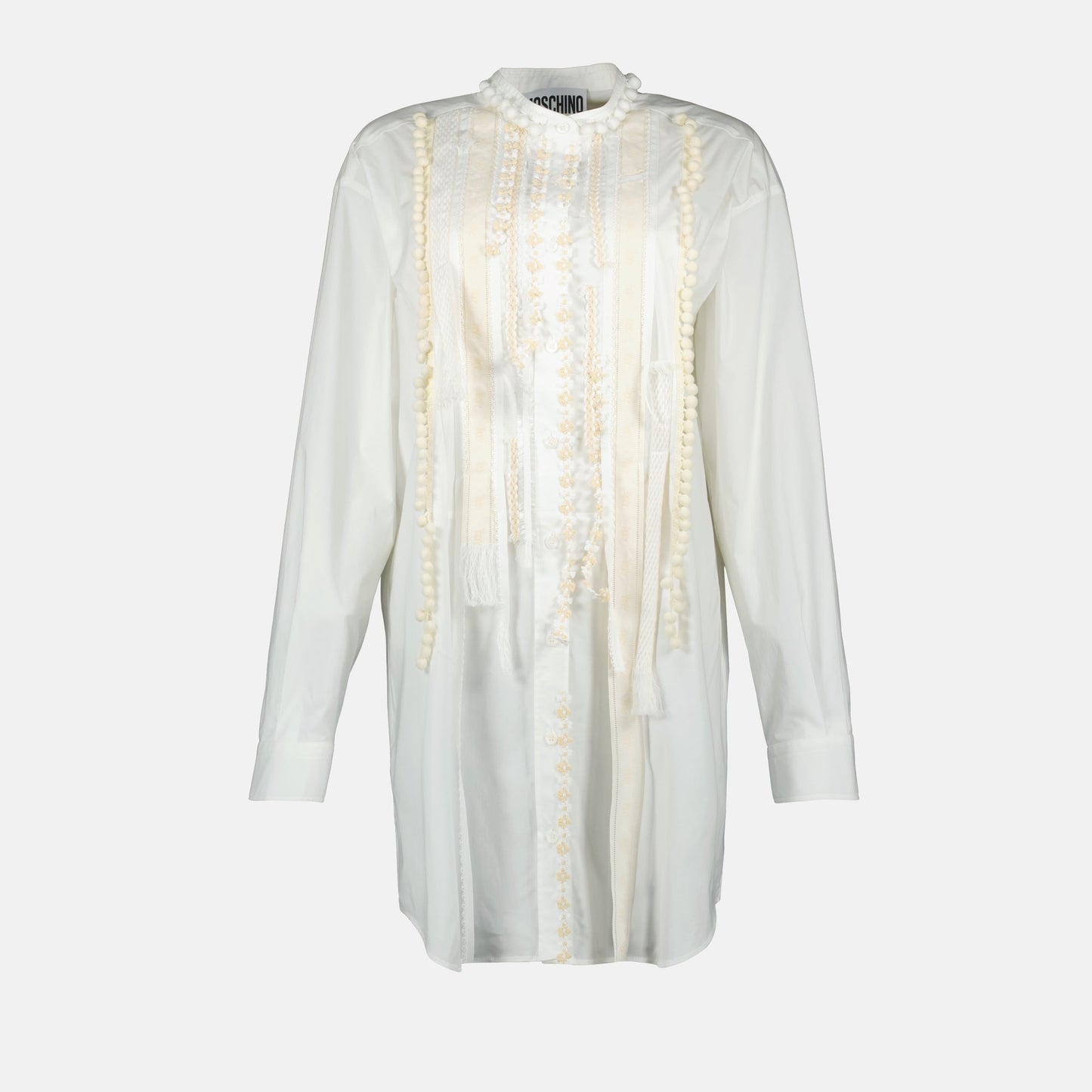 Embellished Lace-Detail Shirt Dress