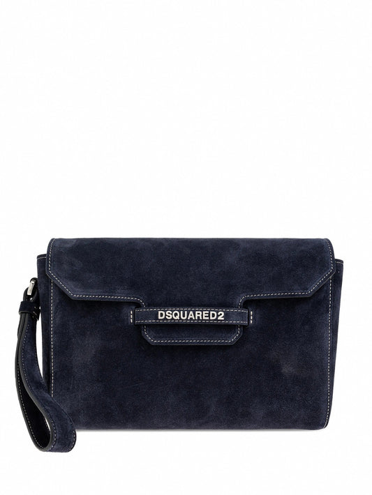 Suede Logo Clutch / Crossbody Bag (Navy)