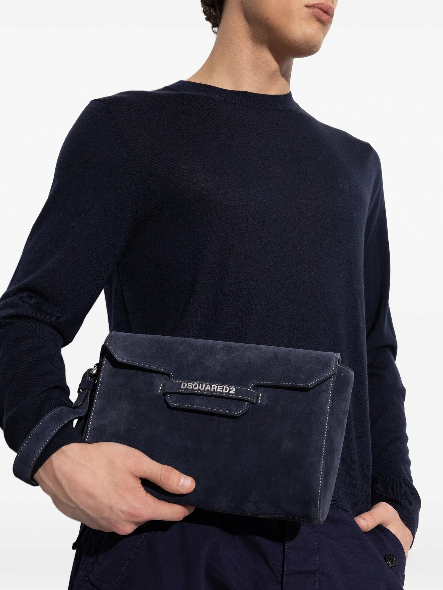 Suede Logo Clutch / Crossbody Bag (Navy)