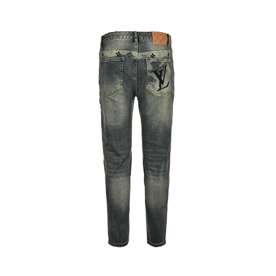 Faded Monogram Detail Slim-Fit Denim Jeans