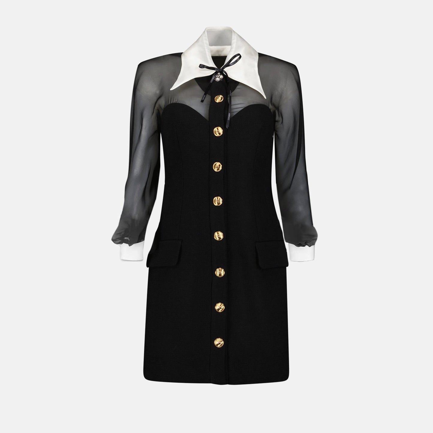 Sheer Sleeve Corset Mini Dress with Contrast Collar