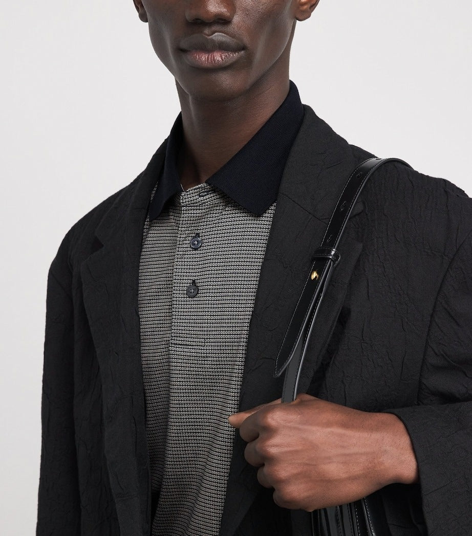 Lyocell-Cotton Micro Print Polo Shirt