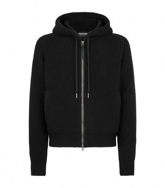 Ribbed Wool Zip Hoodie