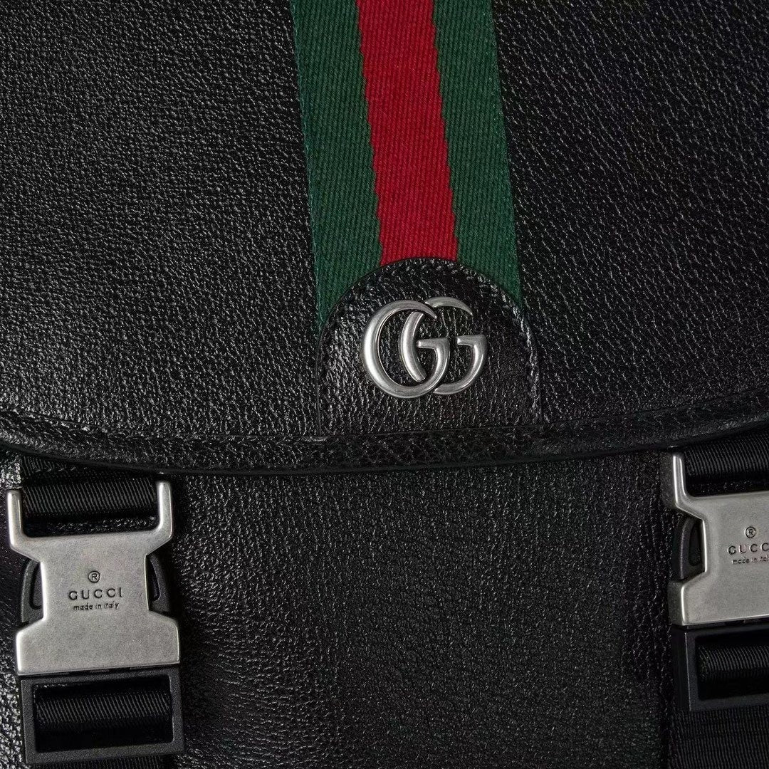Black Leather Flap Backpack