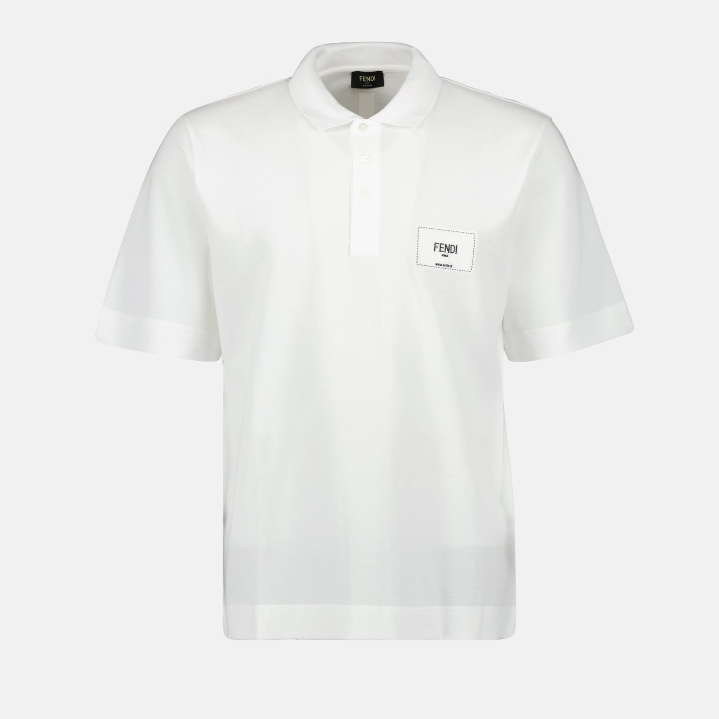 Fendi White Polo Shirt with Logo Patch Detail