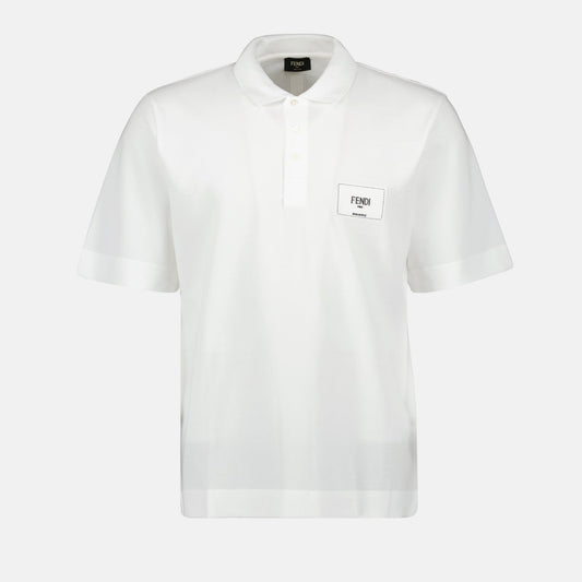 Fendi White Polo Shirt with Logo Patch Detail