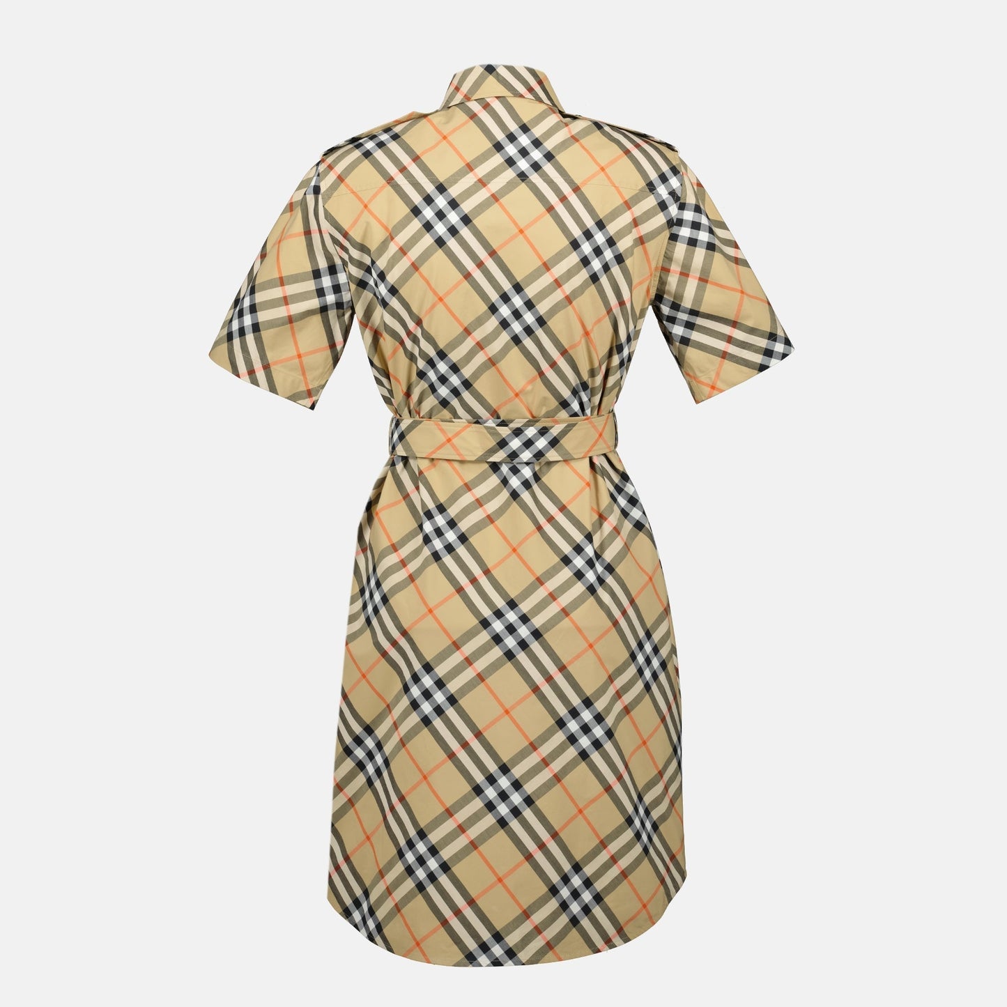 Short Sleeve Icon Check Belted Shirt Dress
