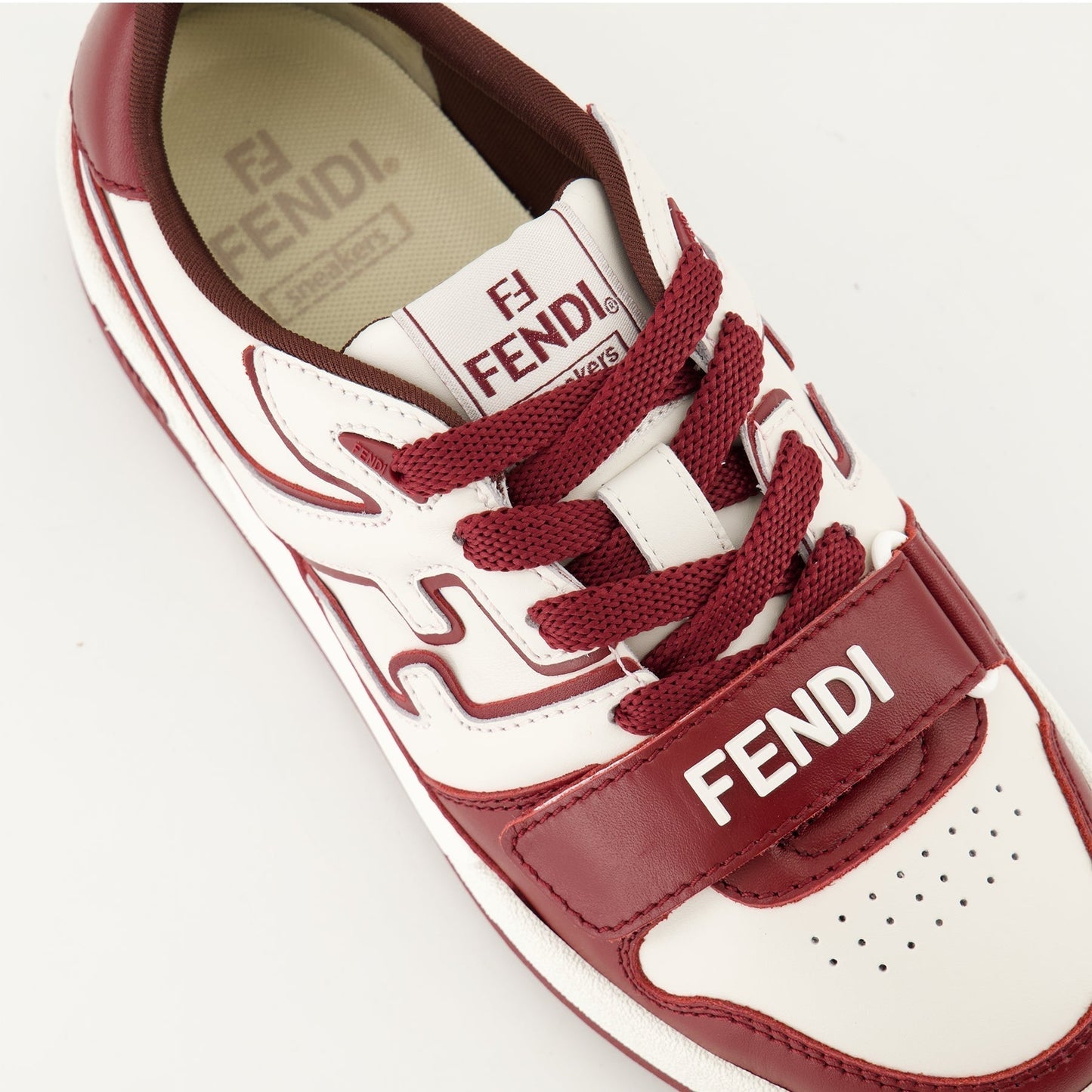 Burgundy & White Leather Sneakers