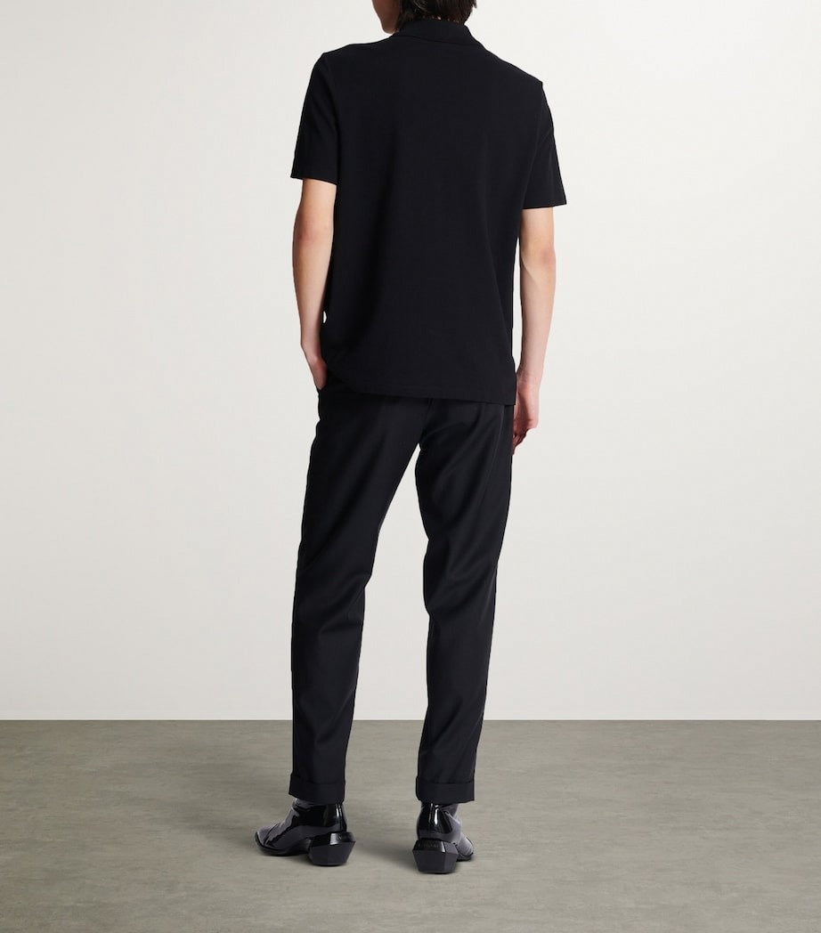 Zip-Neck Embroidered Polo Shirt