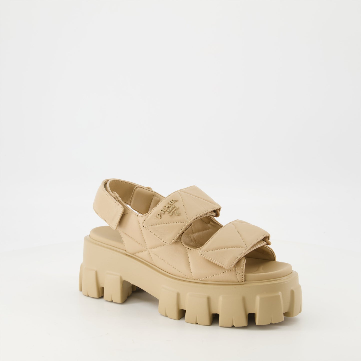 Quilted Platform Sandals-Beige
