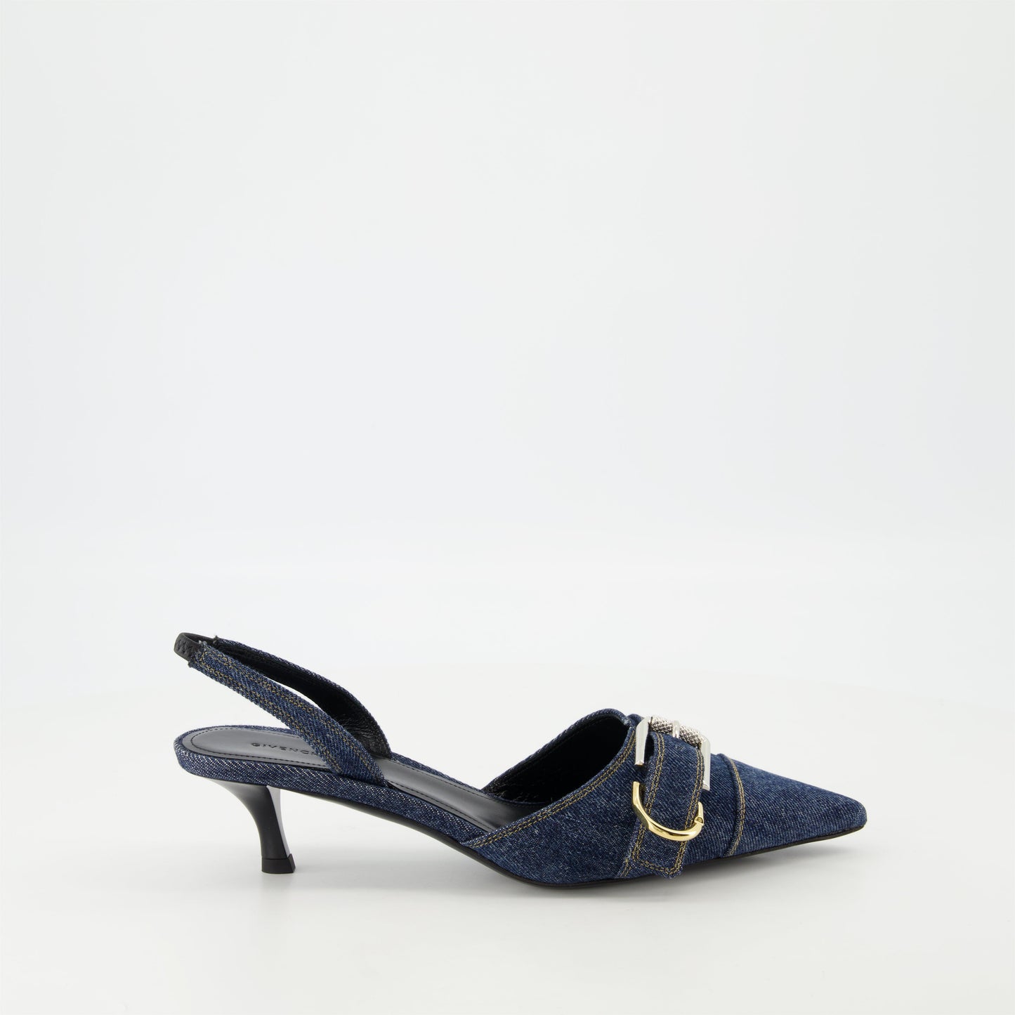 Denim Buckle Slingback Kitten Heels