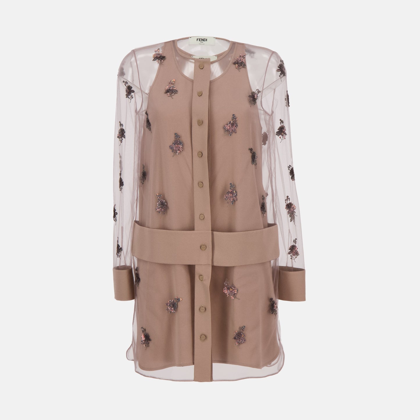Embellished Sheer Overlay Shirt Dress