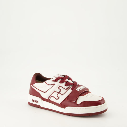 Burgundy & White Leather Sneakers