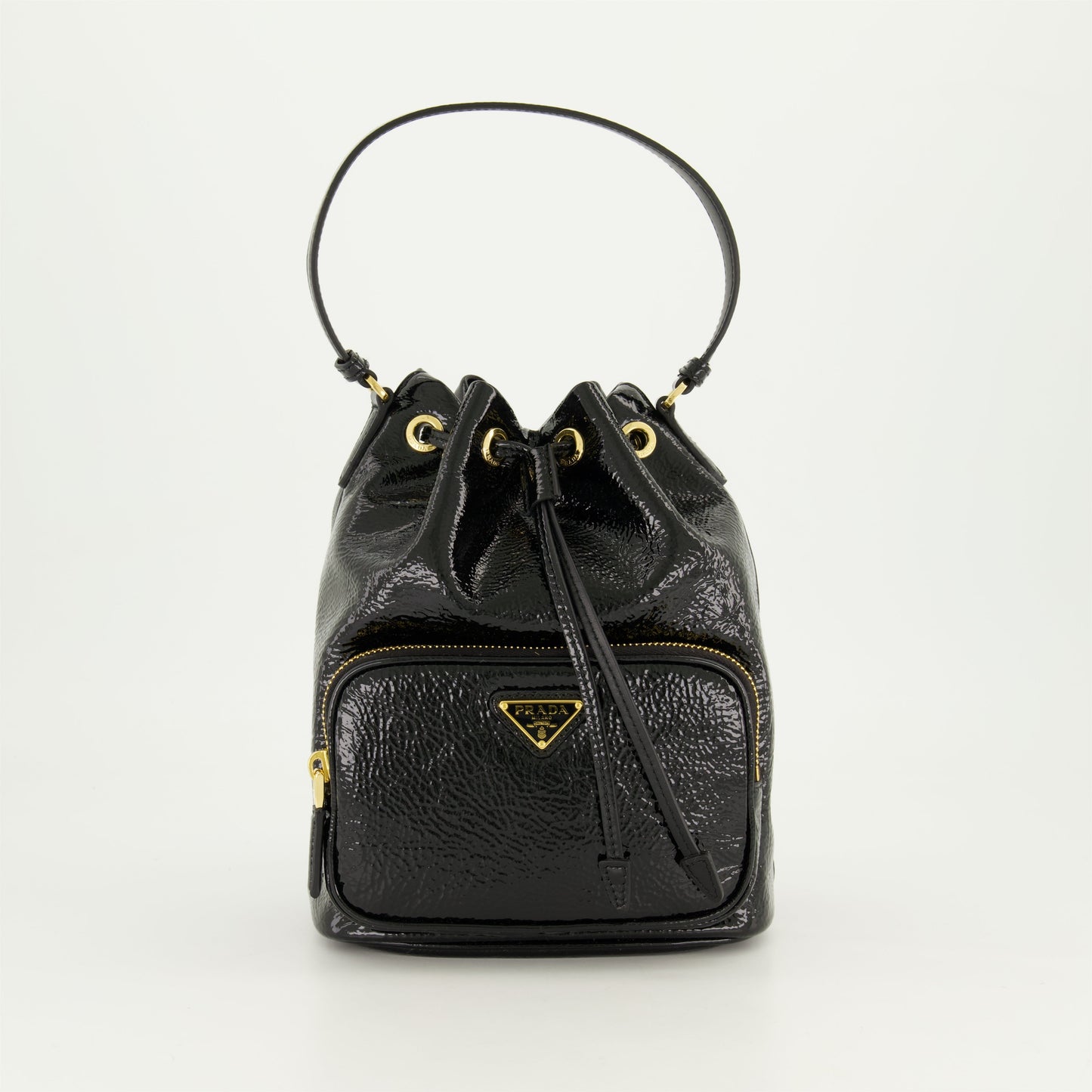 Patent Leather Bucket Bag (Black)