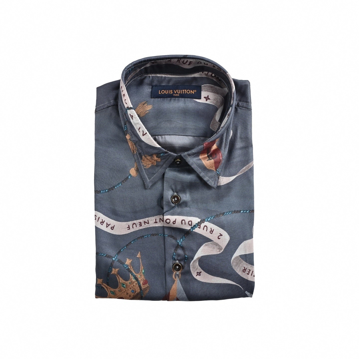 Crown & Ribbon "Pont Neuf" Print Silk-Finish Shirt