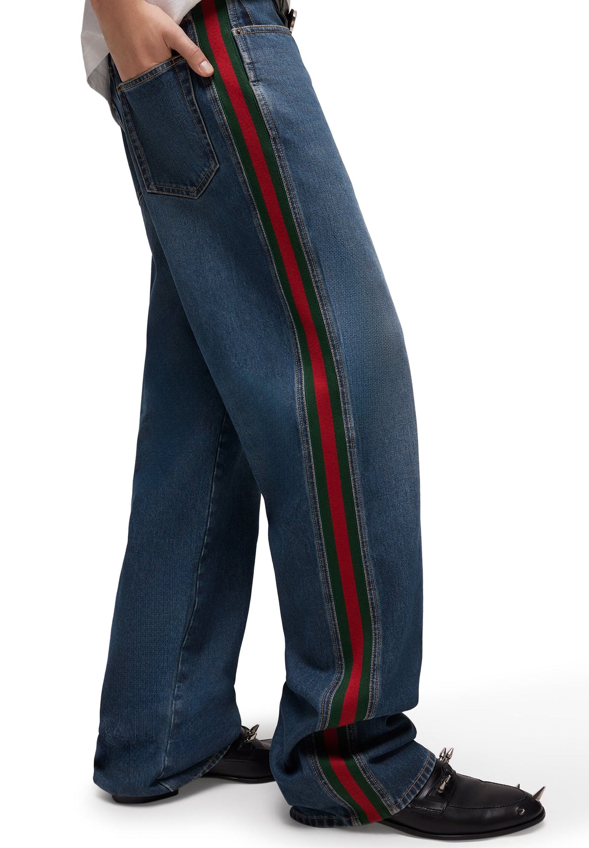 Cotton Denim Pants With Web Insert