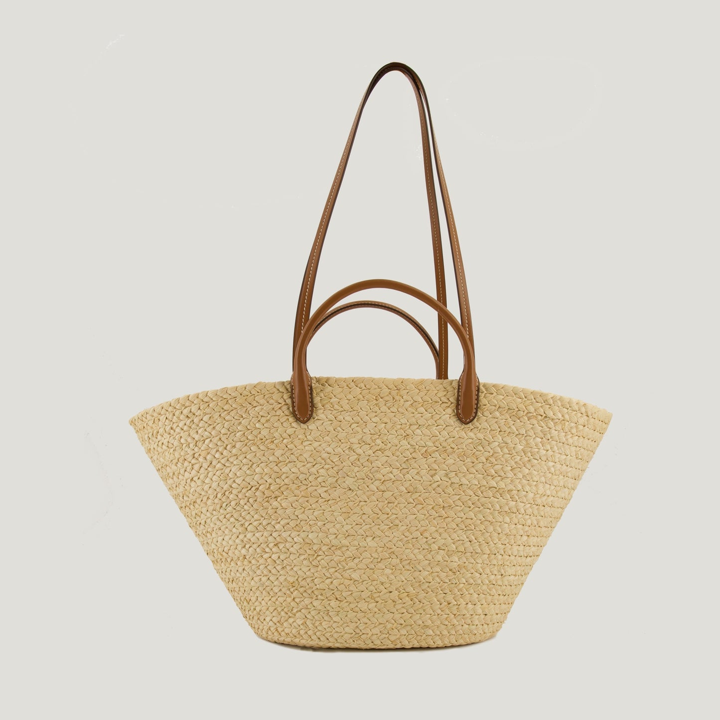 Raffia Tote Bag with Leather Handles