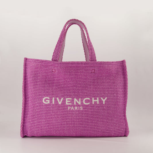 Pink Raffia Tote Bag with Logo