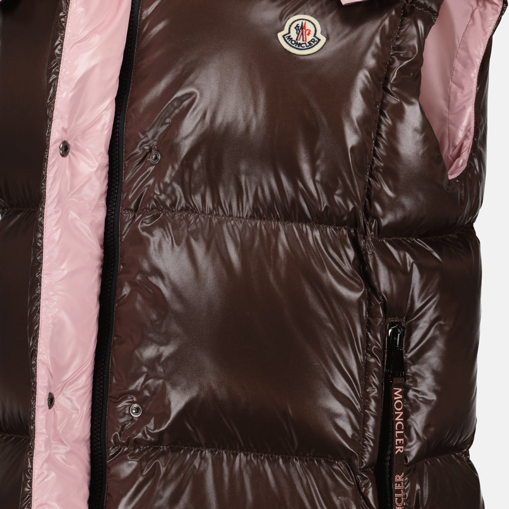 Brown & Pink Hooded Puffer Vest