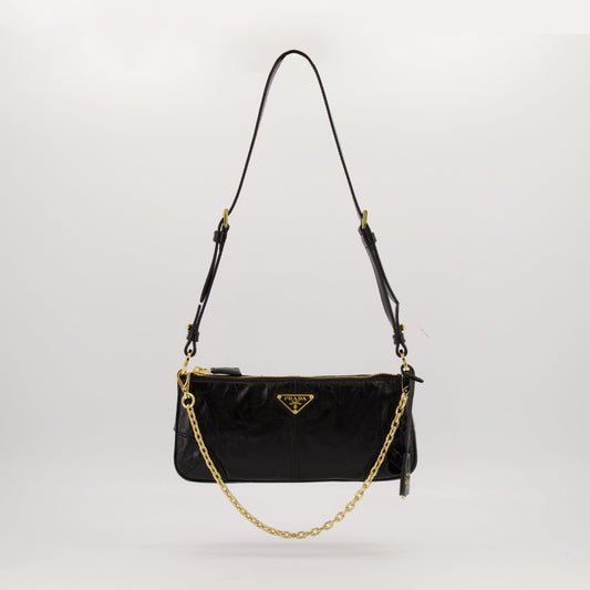 Leather Shoulder Bag with Chain Strap