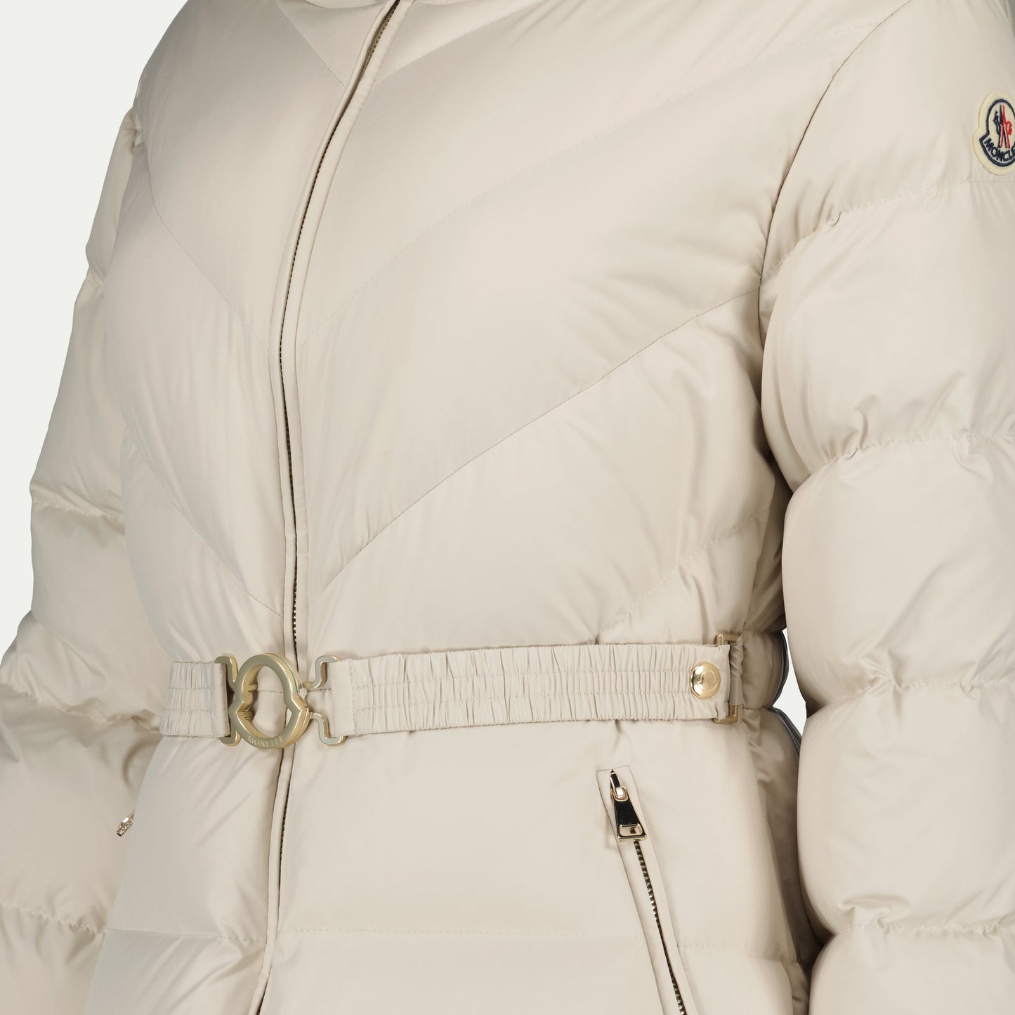 Cream Belted Hooded Puffer Jacket