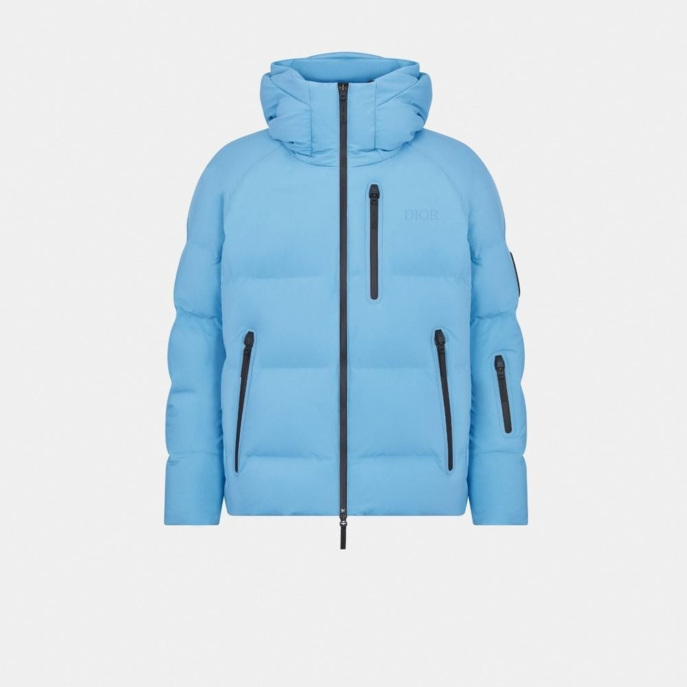 Hooded Down Jacket in Sky Blue Technical Taffeta