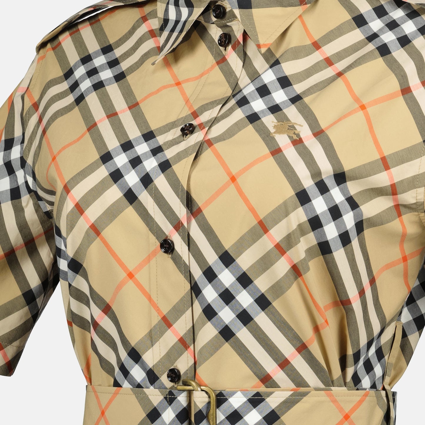 Short Sleeve Icon Check Belted Shirt Dress