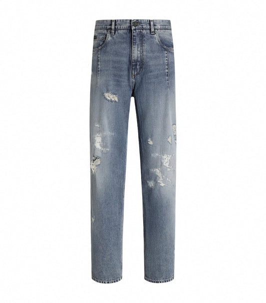 DG Distressed Straight-Leg Jeans