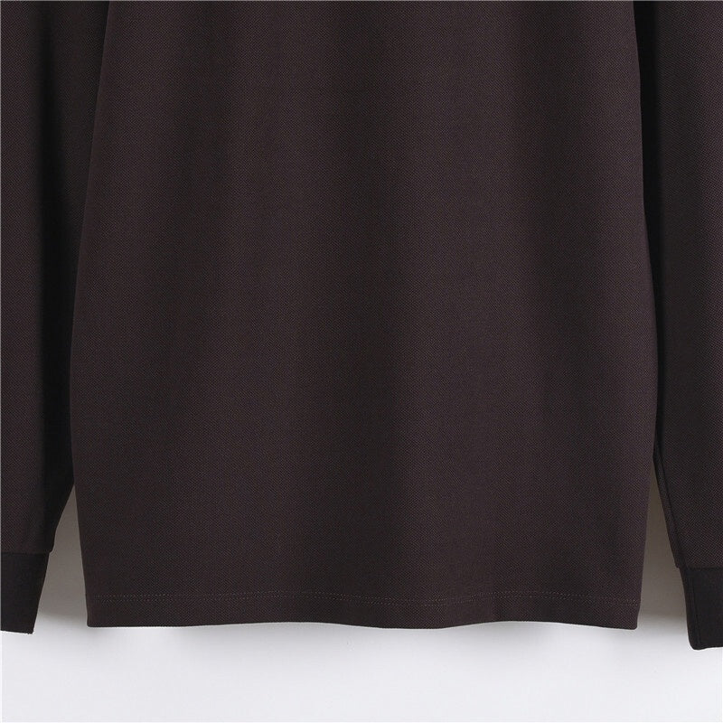 Long-Sleeve Polo Shirt with Vintage Check Collar