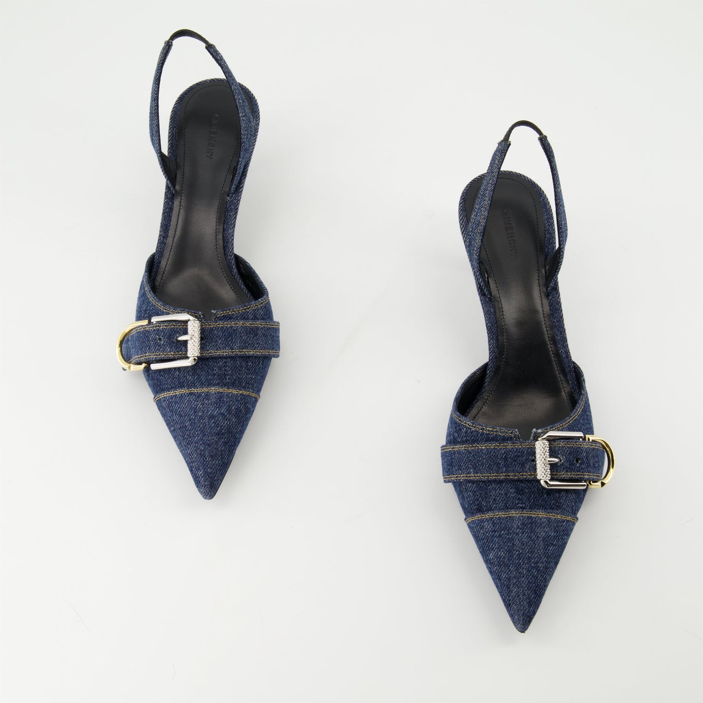 Denim Buckle Slingback Kitten Heels