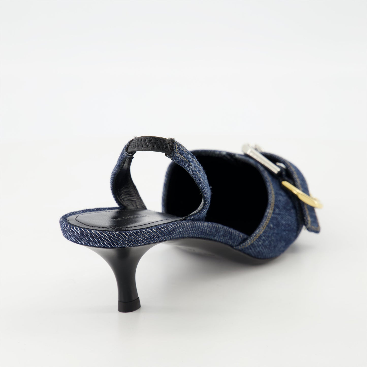 Denim Buckle Slingback Kitten Heels