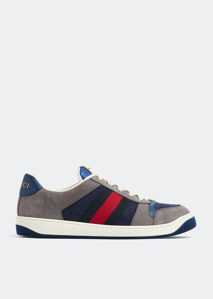 Screener Sneakers in Blue GG Canvas & Grey Suede