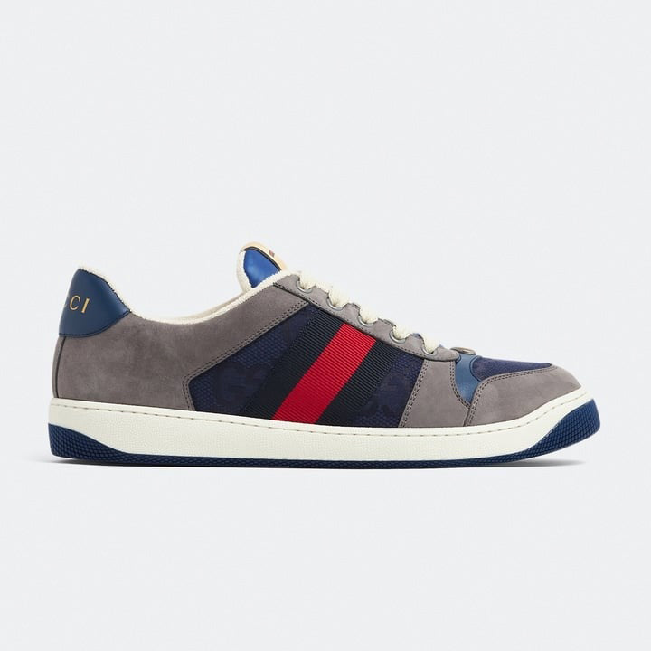 Screener Sneakers in Blue GG Canvas & Grey Suede