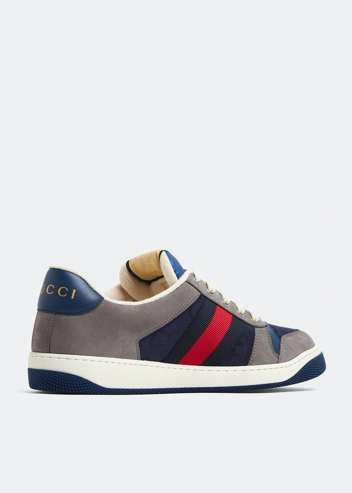 Screener Sneakers in Blue GG Canvas & Grey Suede