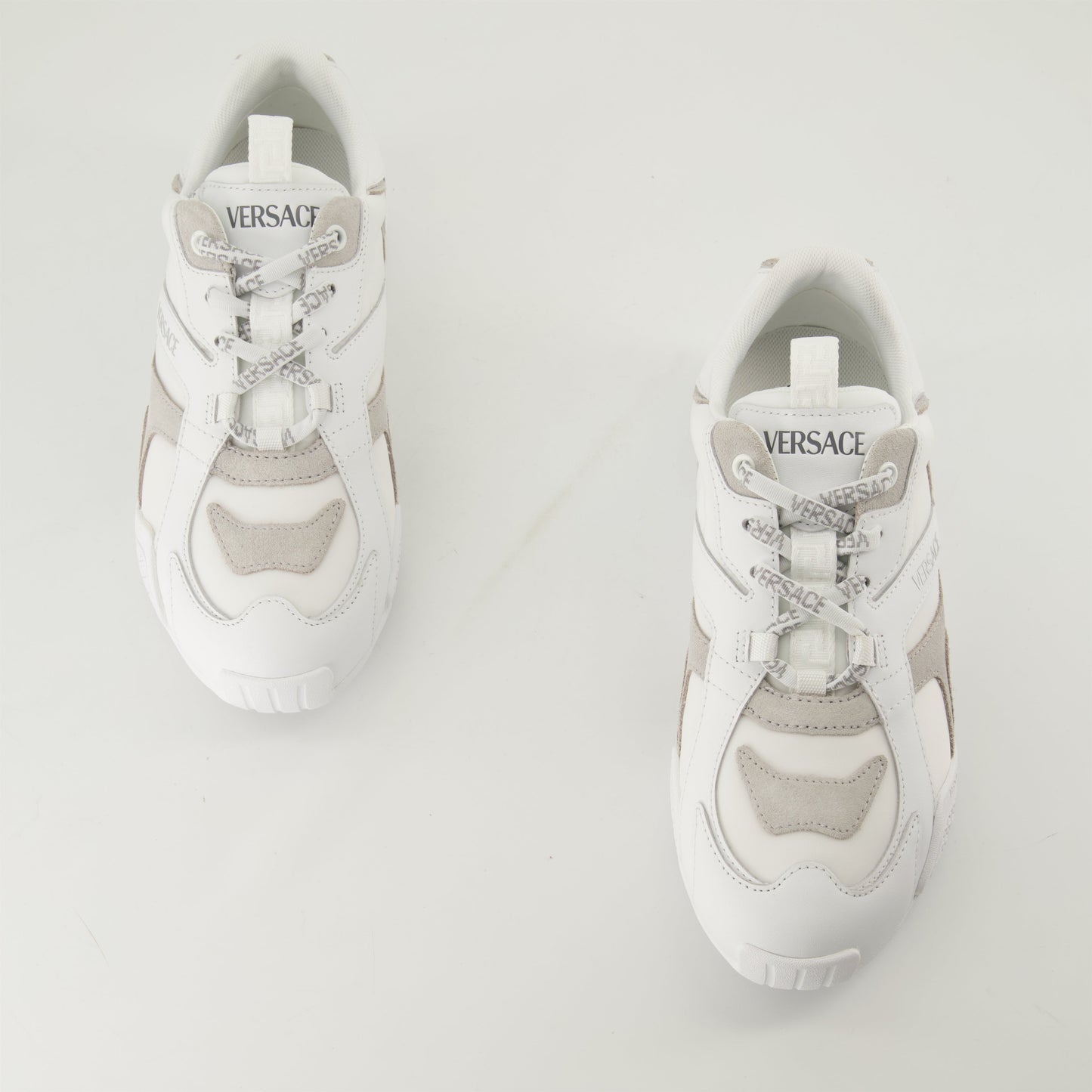 White and Beige Panel Sneakers