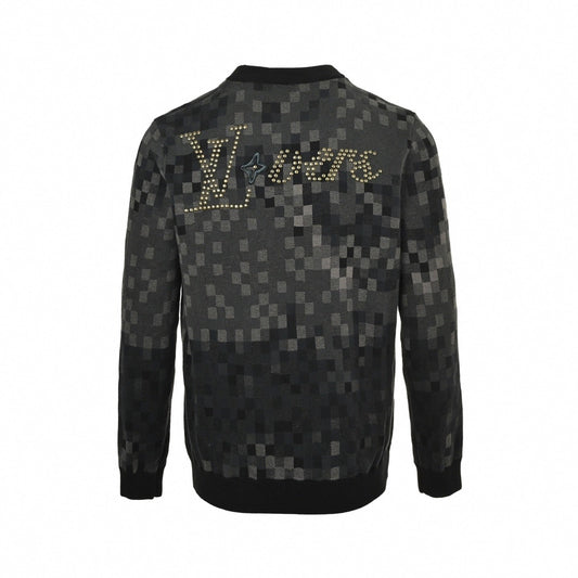 LV Pixelated Knit Crewneck Sweater – Black & Grey
