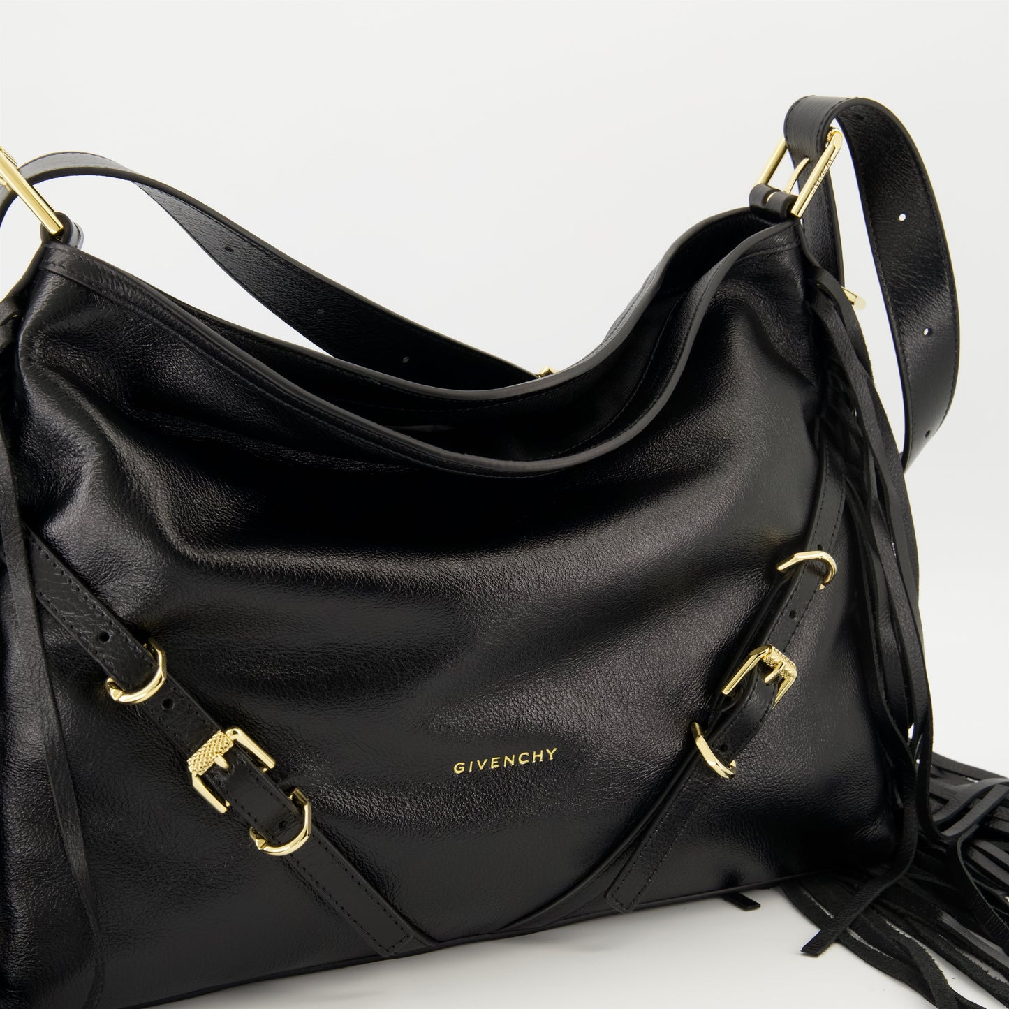 Black Leather Fringe Shoulder Bag
