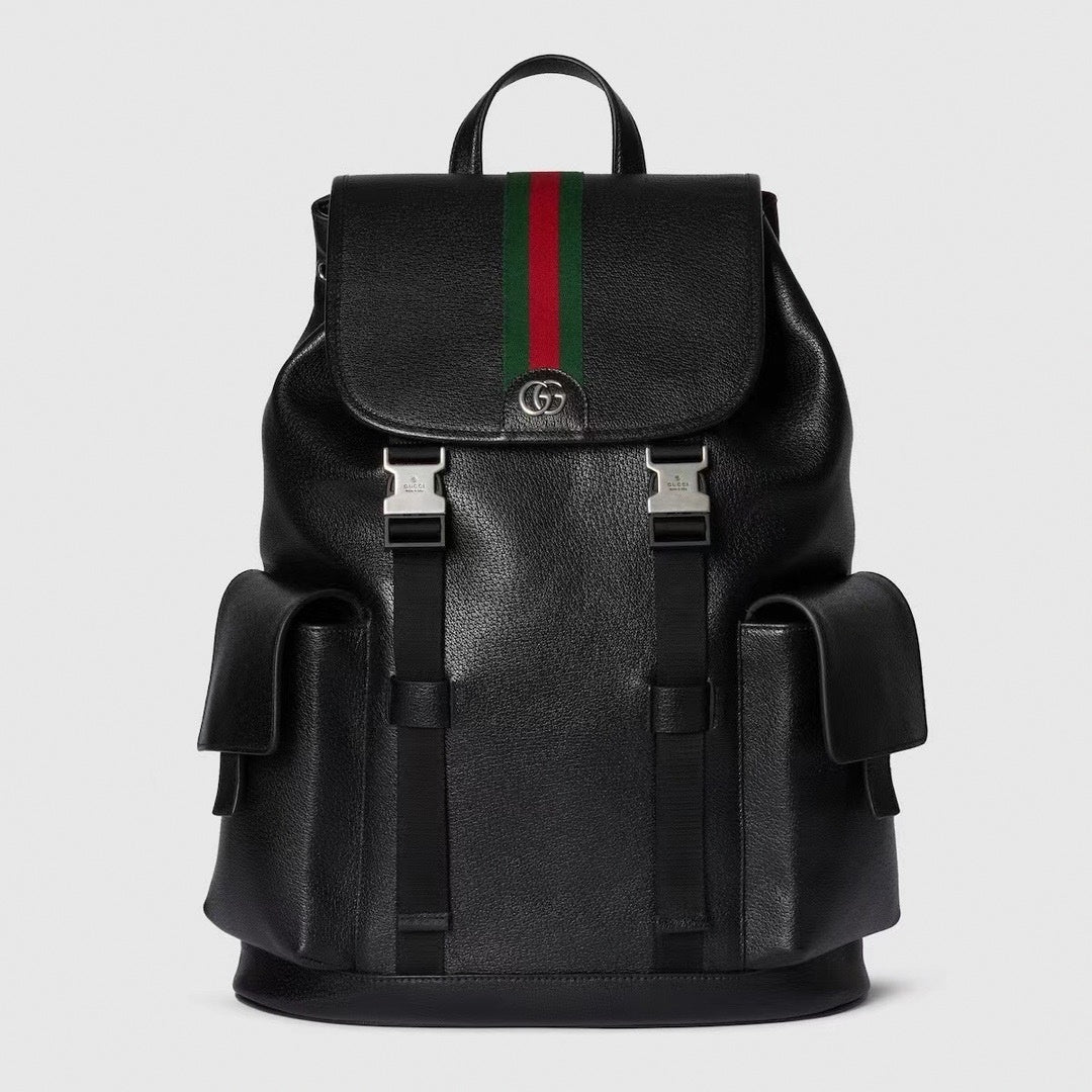 Black Leather Flap Backpack
